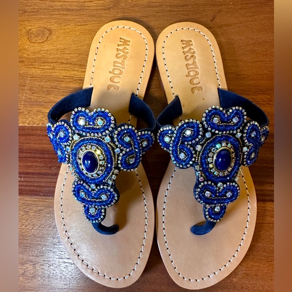 MYSTIQUE Jeweled Sandals, so Gorgeous, Classy and Unique!! Royal Blue Sz 37 US 7 - Picture 7 of 7